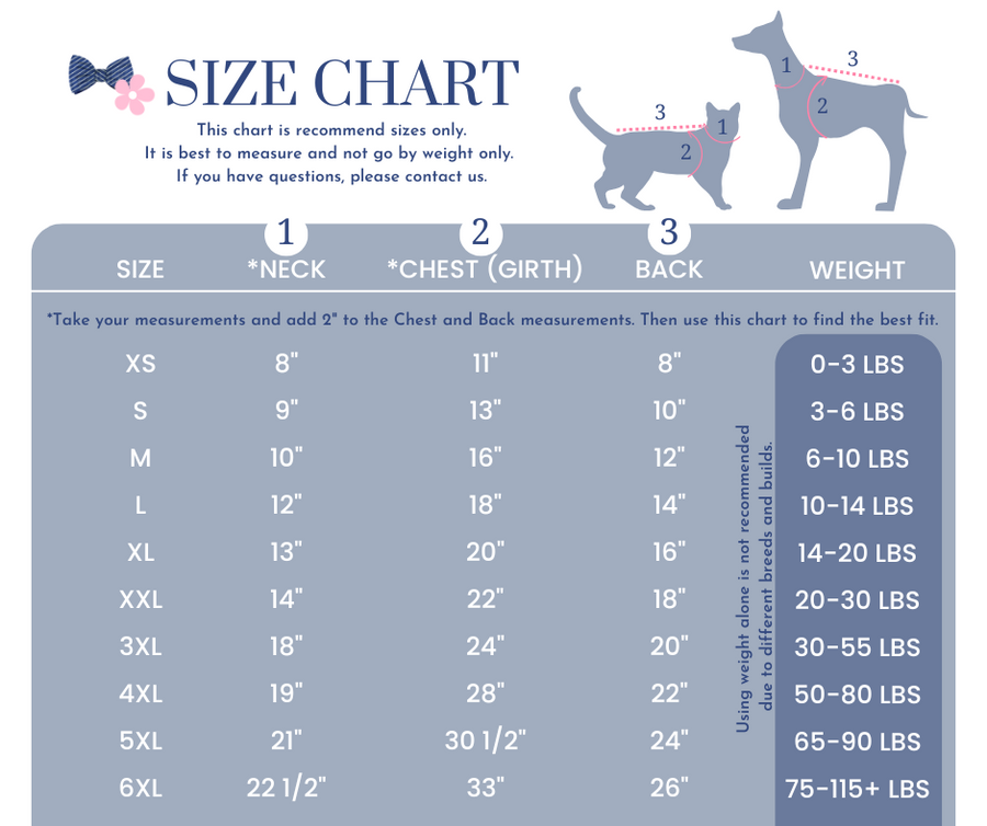 the size chart for a dog is shown