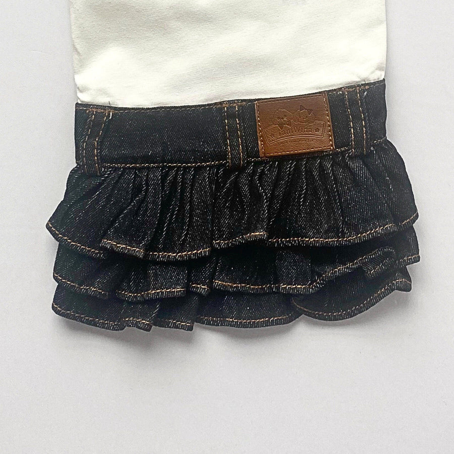 Blue Jean Dog Dress with Cowboy Hat & Howdy Design - Western Themed Dog Clothes