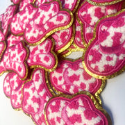 Chenille Cowgirl Hat Iron-On Patch in Pink Leopard Print - Western Style Accessory