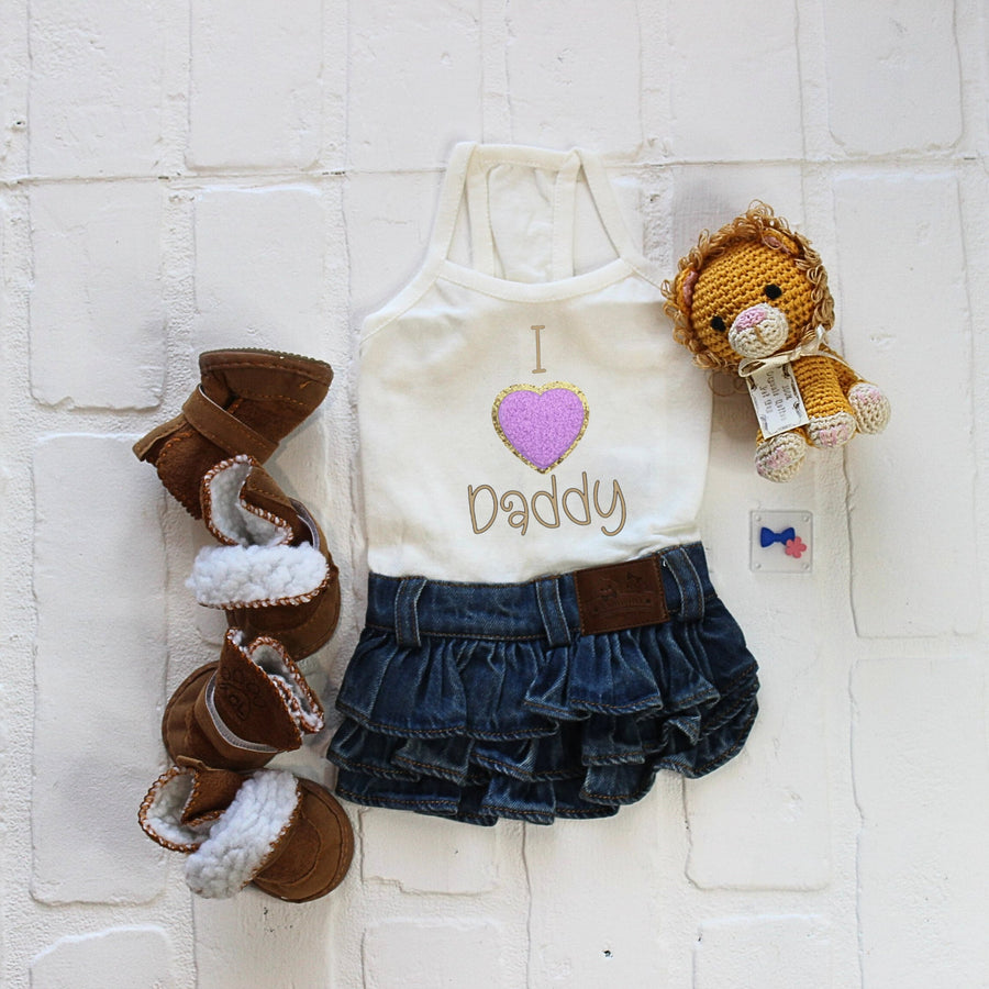 Daddy's Girl Dog Dress | Small Dog Harness Outfit with Purple Gold Heart