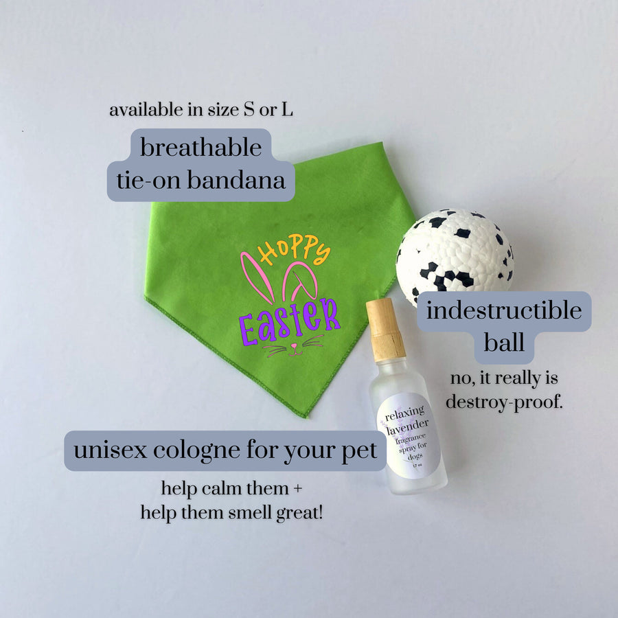 Easter Dog Gift Set | Bandana, Toy Ball & Fragrance Spray for Pet