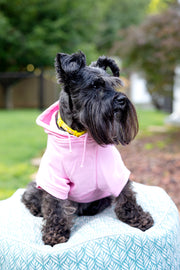 front view of pink dog hoodie