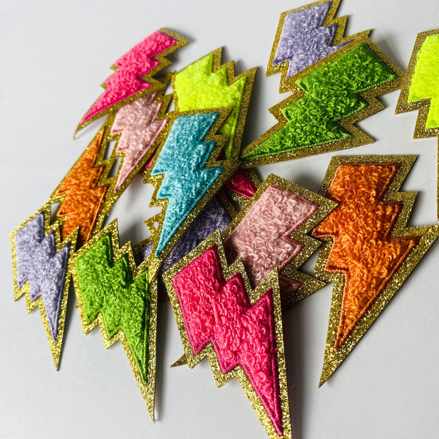 Gold Glitter Lightning Bolt Patch – Adhesive Chenille Sew/Iron On