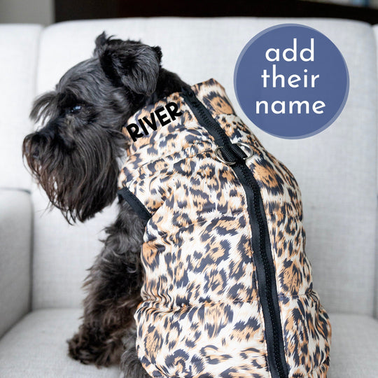 Leopard Print Dog Jacket with Name | Personalized Zipper Vest for Pet