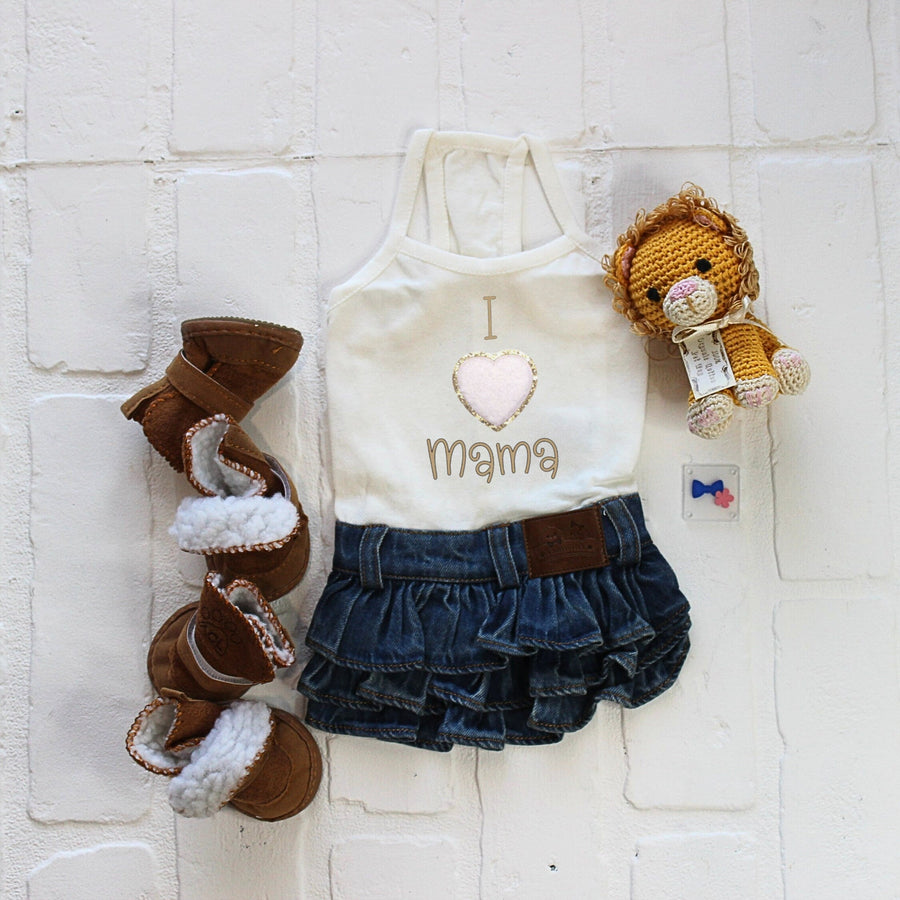 Mama's Girl Dog Dress | Small Dog Outfit with White Heart Design