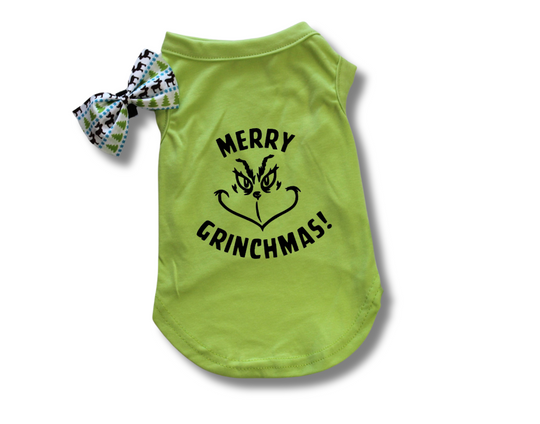 lime green pet tank with merry grinchmas in black