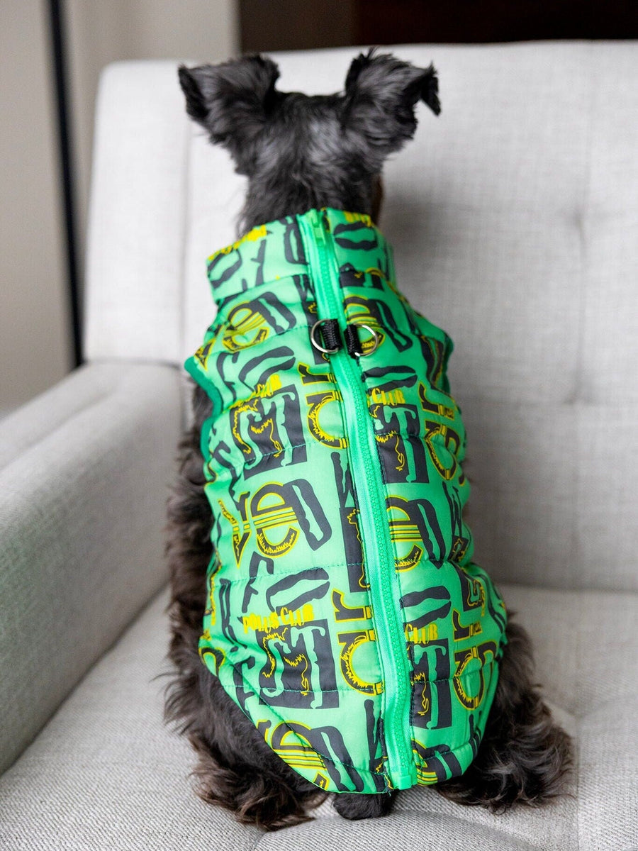 Personalized Green Dog Jacket | Boy Dog Vest with Leash Holder & Zipper