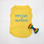 Dog Shirt in Yellow with Funny Saying, Blue Letters
