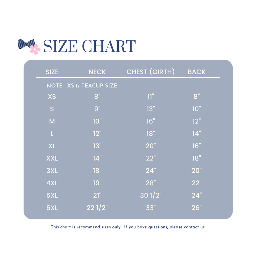 chart on size chart for dog clothes