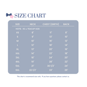 Size chart for dog shirts.