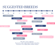 suggested breed chart for dog shirt sizing