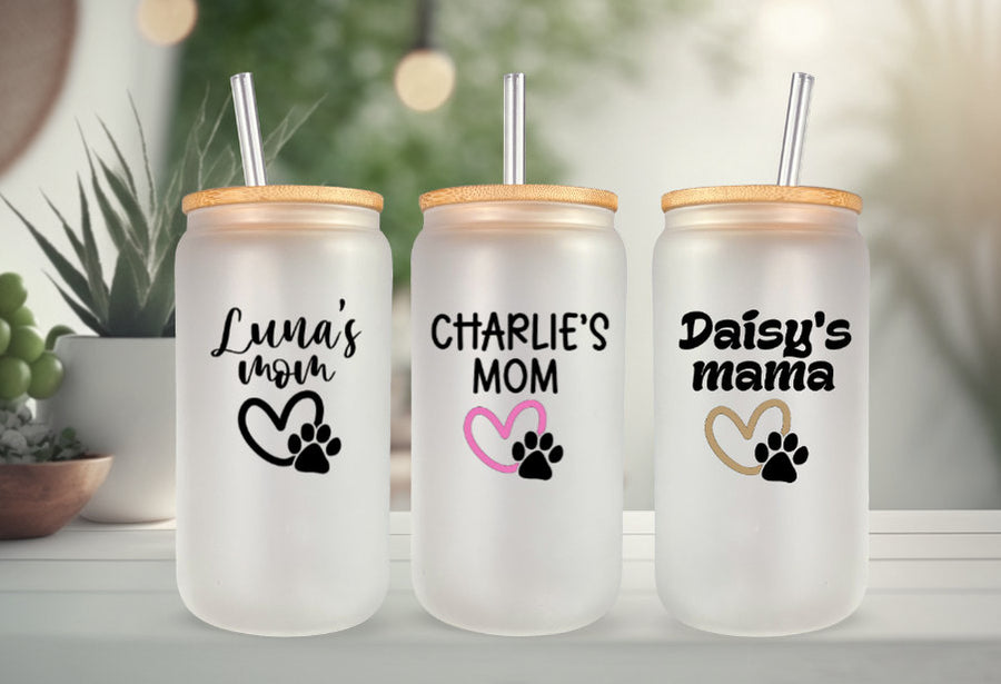 Dog Mom Tumbler Personalized Gift for Dog Lover of Pet Mug Custom Name on Glass Iced Coffee Cup with Dog Name on Tumbler Custom Gift for Her