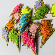 Adhesive Patch Lightning Bolt Sew On Patch Gold Glitter Chenille Iron On