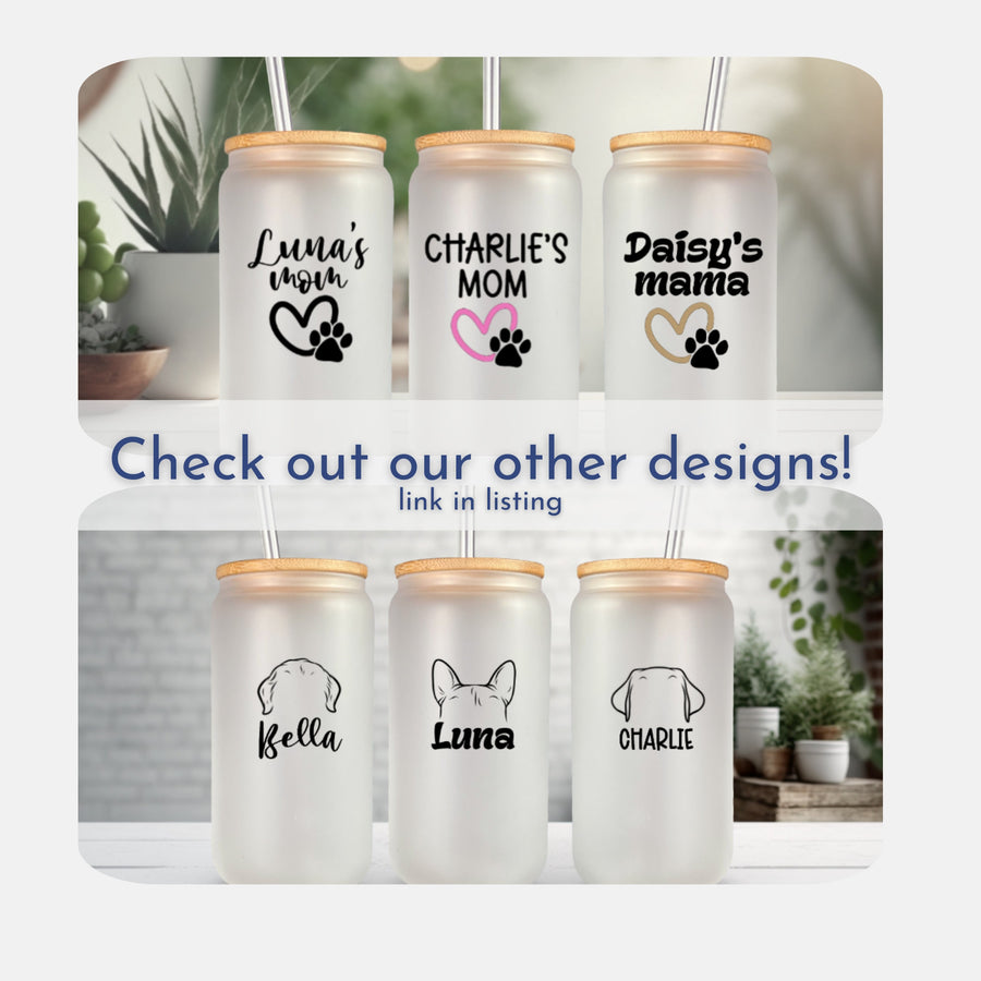 Personalized Mug for Dog Mom Glass Tumbler Gift for Her Cup for Mama with Pet Name for Dog Lover Gift Frosted Libby Glass Paw Print in Black