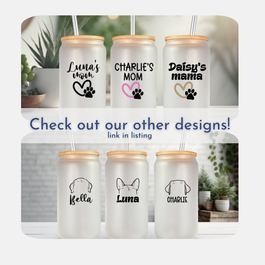 Personalized Mug for Dog Mom Glass Tumbler Gift for Her Cup for Mama with Pet Name for Dog Lover Gift Frosted Mug Rose Gold Paw Print Heart