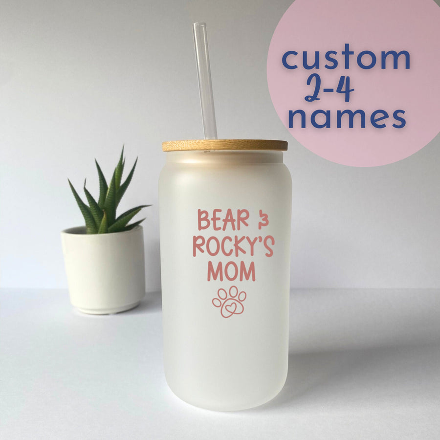 Personalized Mug for Dog Mom Glass Tumbler Gift for Her Cup for Mama with Pet Name for Dog Lover Gift Frosted Libby Glass Paw Print Heart