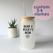 Personalized Mug for Dog Mom Glass Tumbler Gift for Her Cup for Mama with Pet Name for Dog Lover Gift Frosted Libby Glass Paw Print in Black