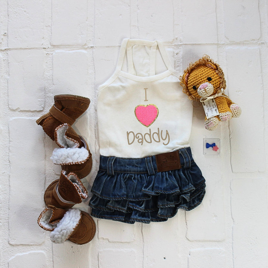 Small Dog Outfit for Daddy Girl with Pink Chenille Heart Patch