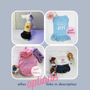 Dog Dress for Party Clothes for Pet - One Piece Harness Style Dress with Rainbow Design and Blue Jean Skirt