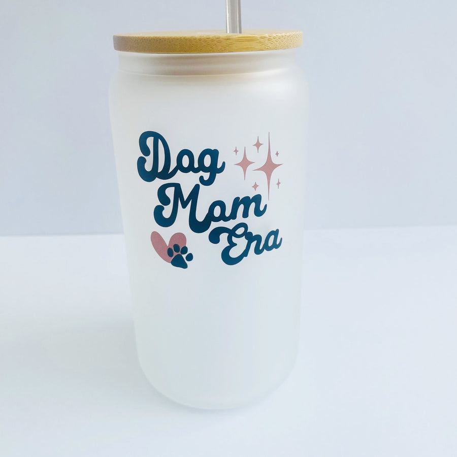 Mom Tumbler for Mothers Day Gift Glass Coffee Cup for Pet Lover Frosted Mug Dog Mom Era Gold Design Custom Glassware Dog Mom Birthday Gift