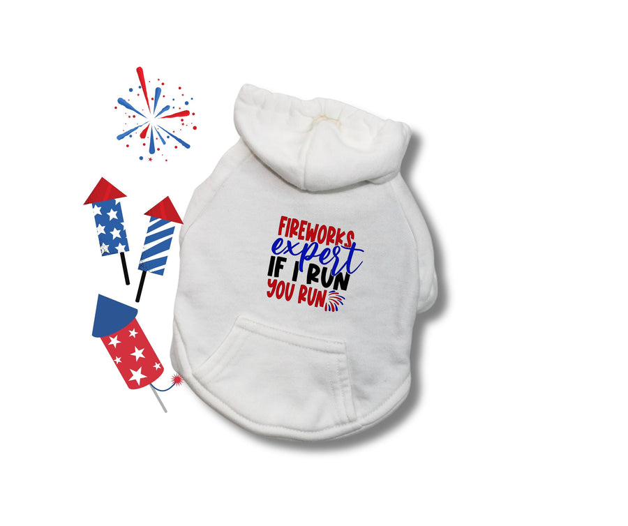 July 4th Dog Hoodie Funny Fireworks Shirt for Pet Anxiety