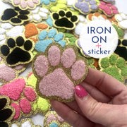 Paw Print Sticker for Bag Iron On Patch Dog Paw Chenille Patch for Back To School Self Adhesive Towel Patch for DIY Project Embroidered Pup