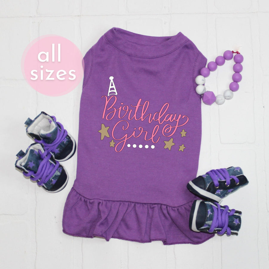 Birthday Dress for Dog in Purple with Pink and Gold Design