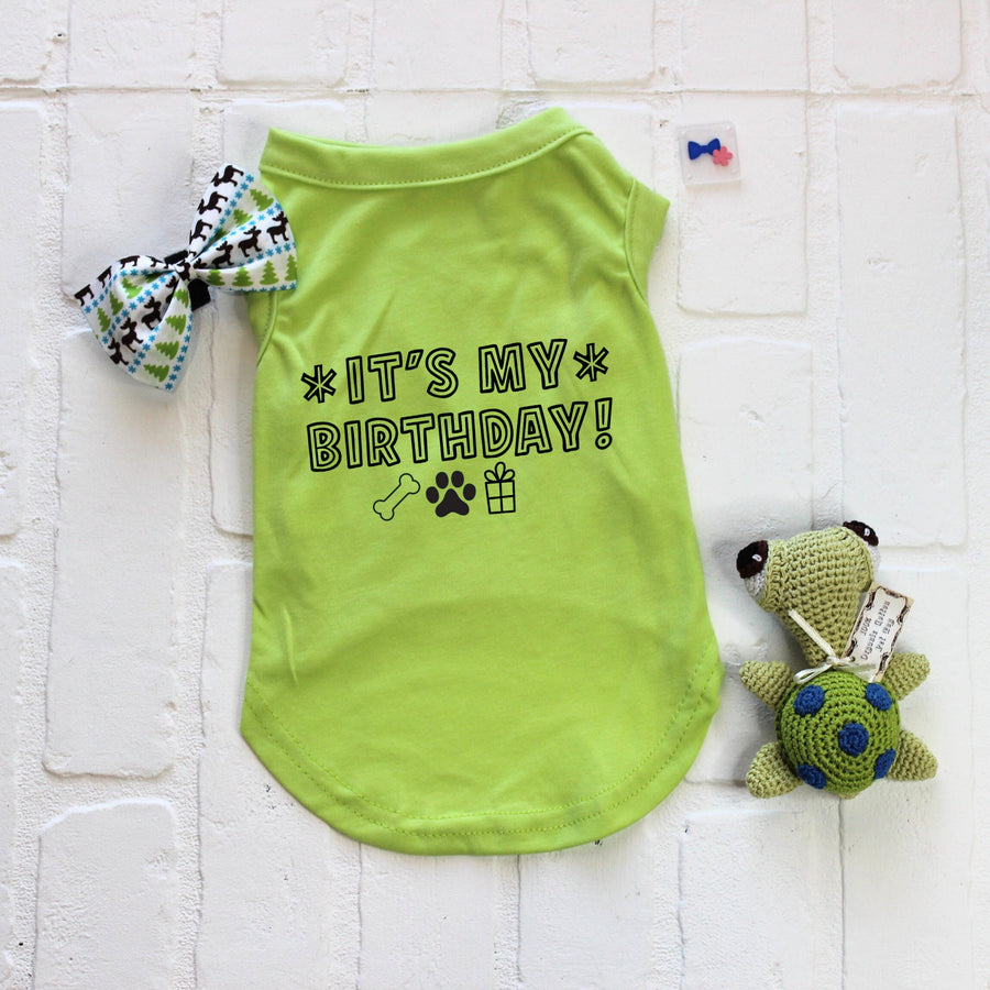 Unisex Pet Birthday Shirt in Green for XS Dogs to Giant Breed