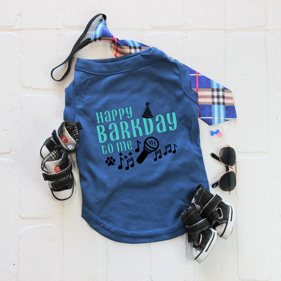 Dog Celebration Tee in Blue Pet Shirt Funny Design to Calm Dog