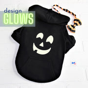 Black Dog Hoodie with Glow in the Dark Pumpkin Face Design, Halloween Costume for Pet