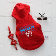 Dog Birthday Hoodie for Boy Dog in Red with Blue and White Design