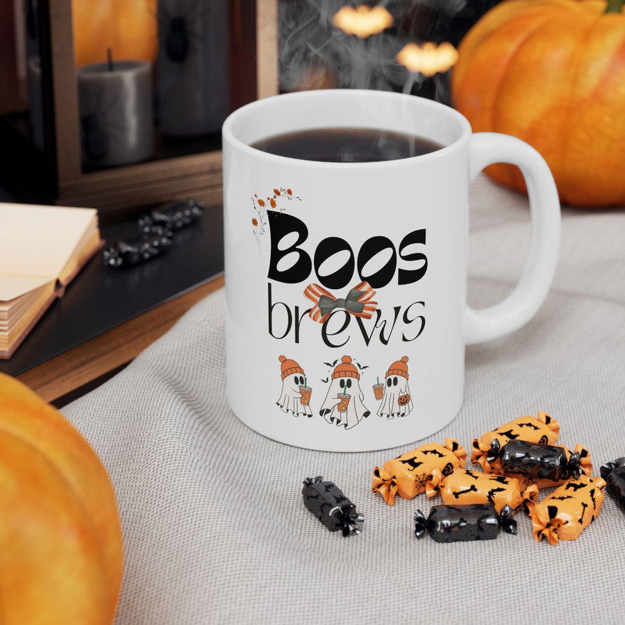 Cute Halloween Coffee Mug with Ghost Design in White or Black