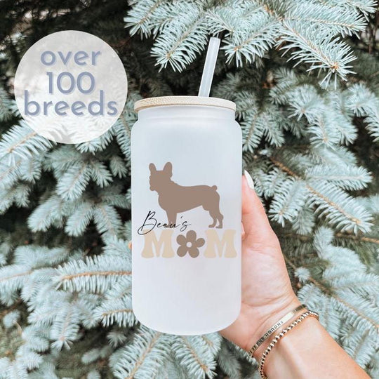 Dog Mom Tumbler Frosted Pink Design with Dog Breed Customized Iced Coffee Mug for Pet Lover Gift for Christmas Stocking Stuffer Secret Santa