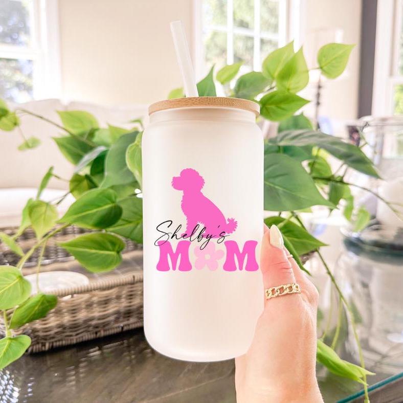 Custom Dog Mug for Dog Lover Personalized Tumbler with Dog Breed Libbey Glass Frosted Tumbler with Dog Mom Design Custom Stocking Stuffer