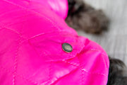 puppy coat in pink with close up of pocket