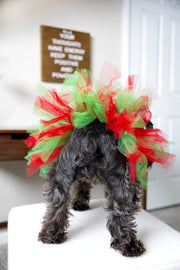 puppy tutu in green red showing back side