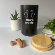 Custom Dog Treat Canister | Black with Pet Breed & Name Personalization