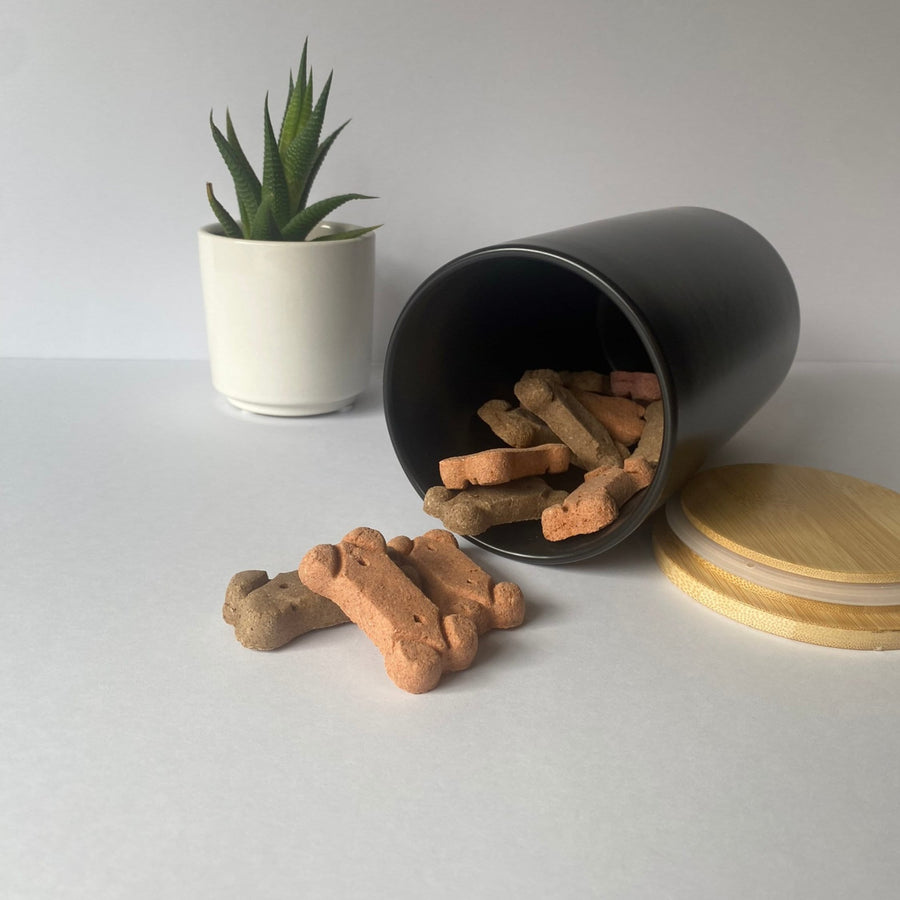 Custom Dog Treat Canister | Black with Pet Breed & Name Personalization