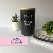 Custom Dog Treat Canister | Black with Pet Breed & Name Personalization