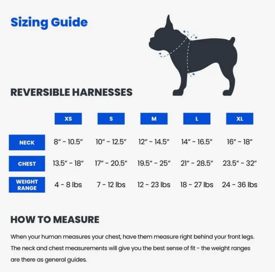 size chart for perfect fit dog harness