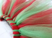 close up of tulle material around elastic waistband