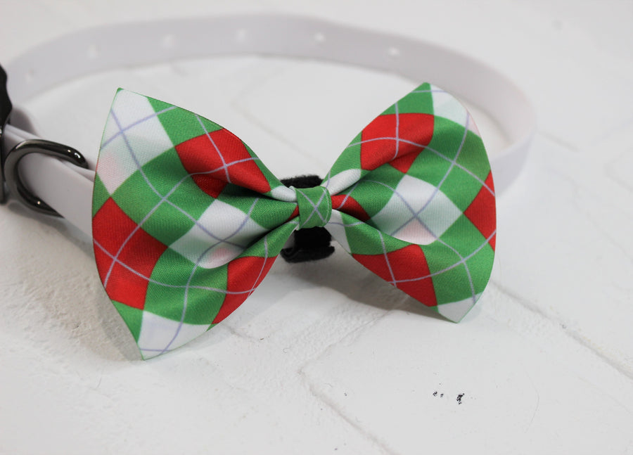 Red and Green Argyle Pet Bow Tie