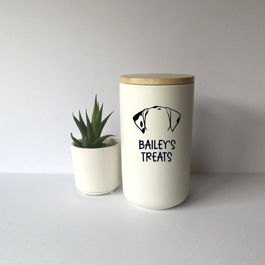 Personalized Dog Treat Jar with Dog Ears | White Custom Treat Canister