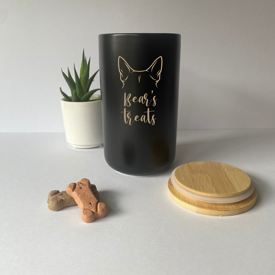 Dog Treat Canister Custom Breed and Name for Pet - Black